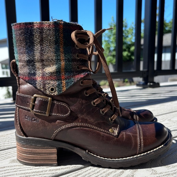 TAOS Women US 6-6.5 Crave Boots Brown Leather Suede Lace-up Side Zip Combat Moto